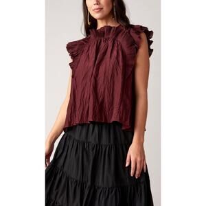 Sea NY Womens Nadja Flutter Sleeve Top in Mahogany Sz S | Classic Romantic Flowy